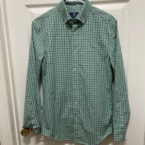 Men’s Vineyard Vines Whale  Green and Blue Checkered Shirt Size XS